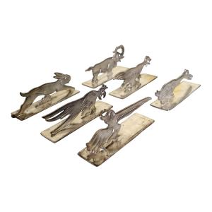 Set Of 6 Antique Knife Holders Featuring Stylized Animals – Sandoz Style / Art Deco