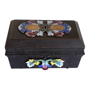 Jewelry Box Made Of Patinated Bronze And Champlevé Enamel