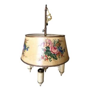 Lustre st. Quinquet en tôle peinte à 4 feux