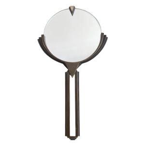 Vintage Art Deco Hand Mirror In Patinated Bronze.