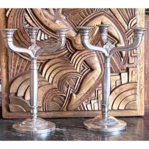 Victor Saglier candélabres Art déco 1925 en métal argenté