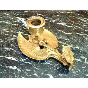 Neo-egyptian-style Candlestick In Gilded Bronze