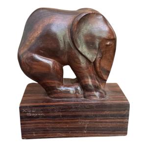 Signed Art Deco Macassar Ebony Elephant Sculpture
