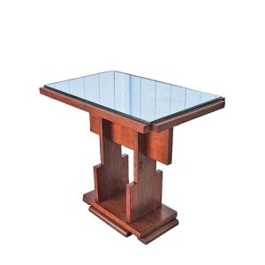 Modernist Art Deco Side Table In Walnut With Glass Top - Circa 1930