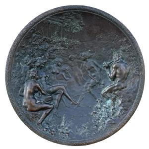Patinated Bronze Wall Medallion Signed By Joe Descomps