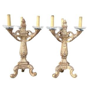 Candélabres Bois Sculpté et Doré Attribuée à la Maison Carlhian