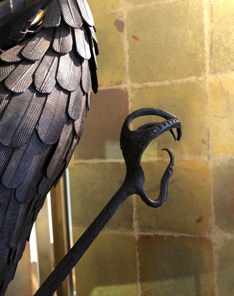 Wrought Iron Stork Sculpture Early 20th Century-photo-3