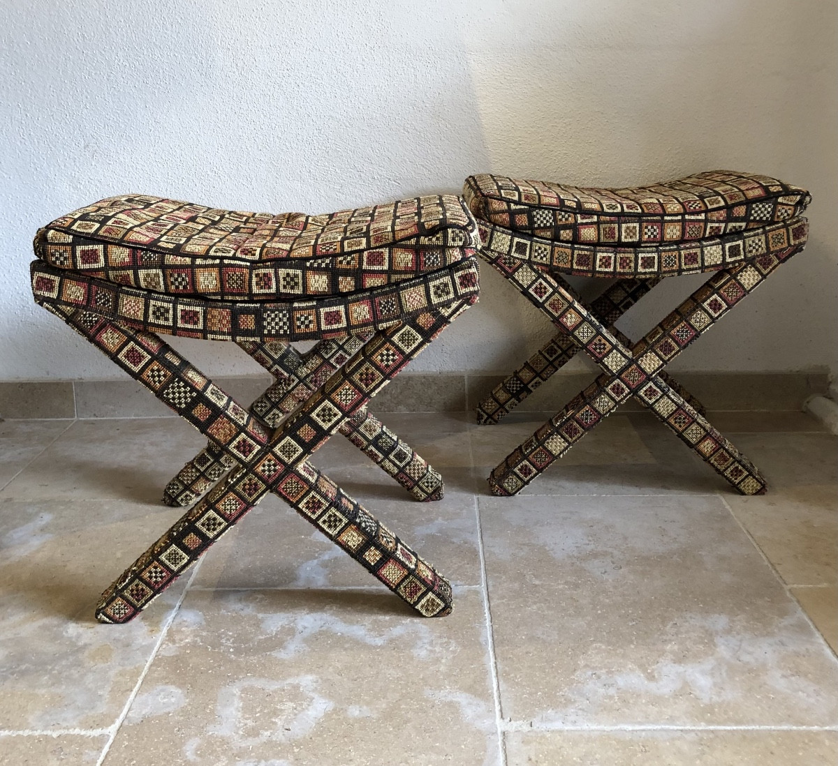 Paire de tabourets 1970 David Hicks -photo-3