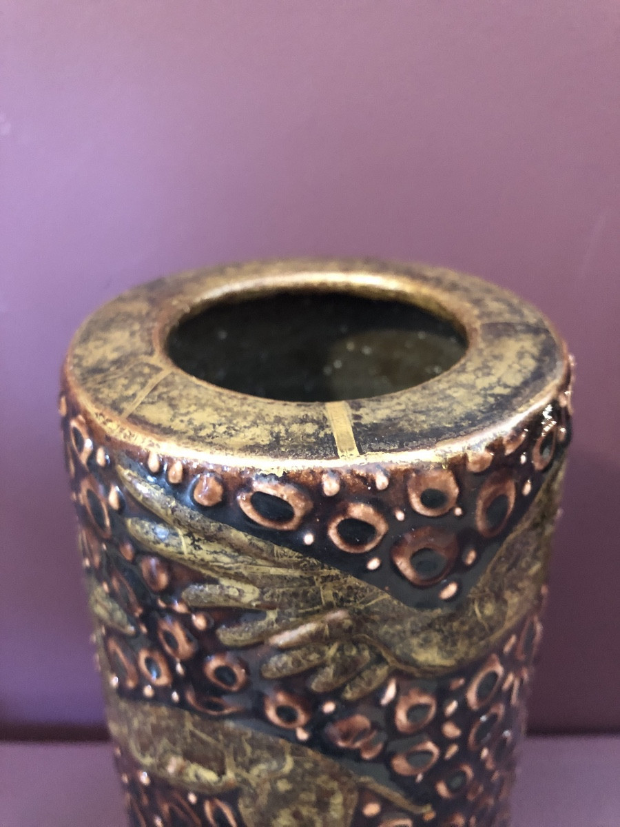 Jean Mayodon Scroll Vase With Animal Design-photo-2