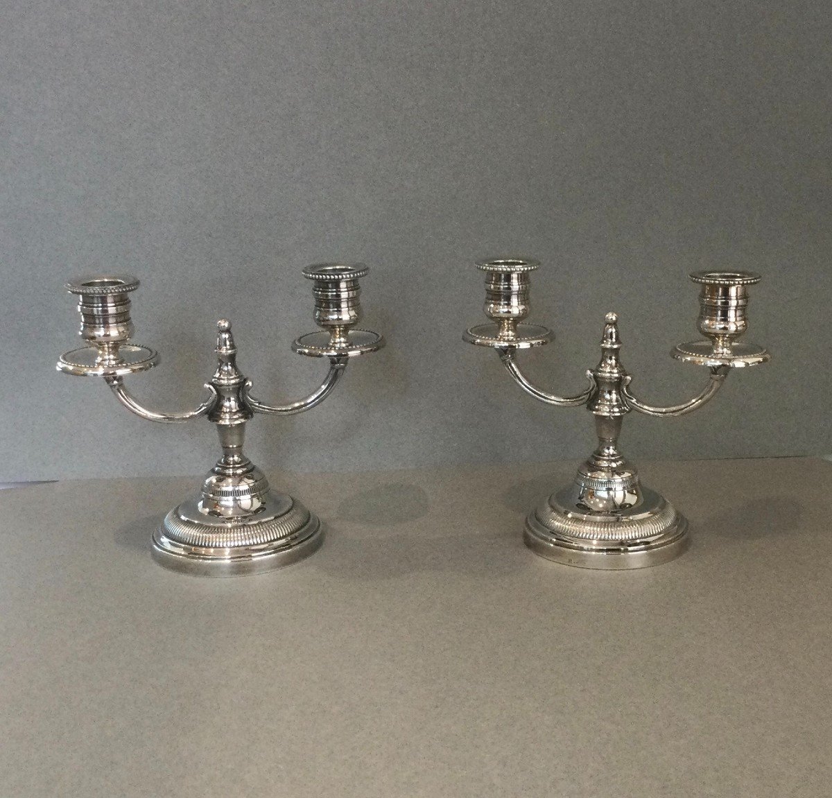 Pair Of Silver Metal Candlesticks-photo-2