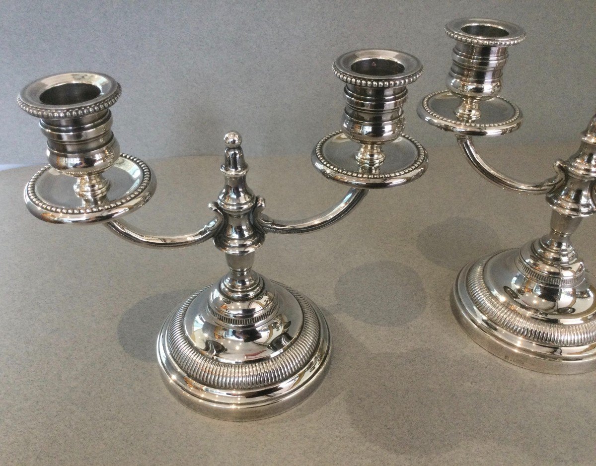 Pair Of Silver Metal Candlesticks-photo-3