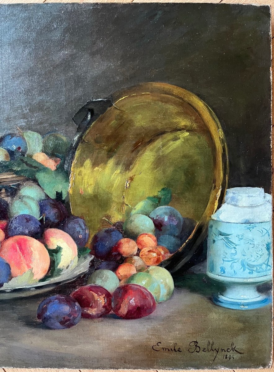 Still Life With Fruits, Signed Emile Bellynck, Dated 1894-photo-2