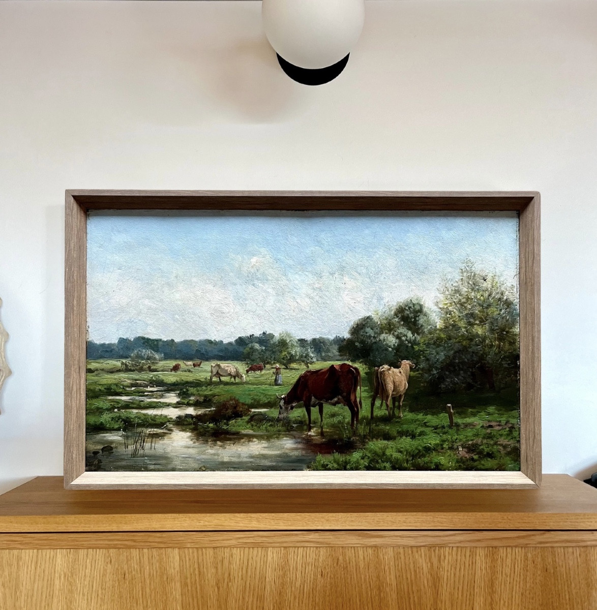 Vache au pâturage, huile sur toile fin XIXe siècle-photo-2