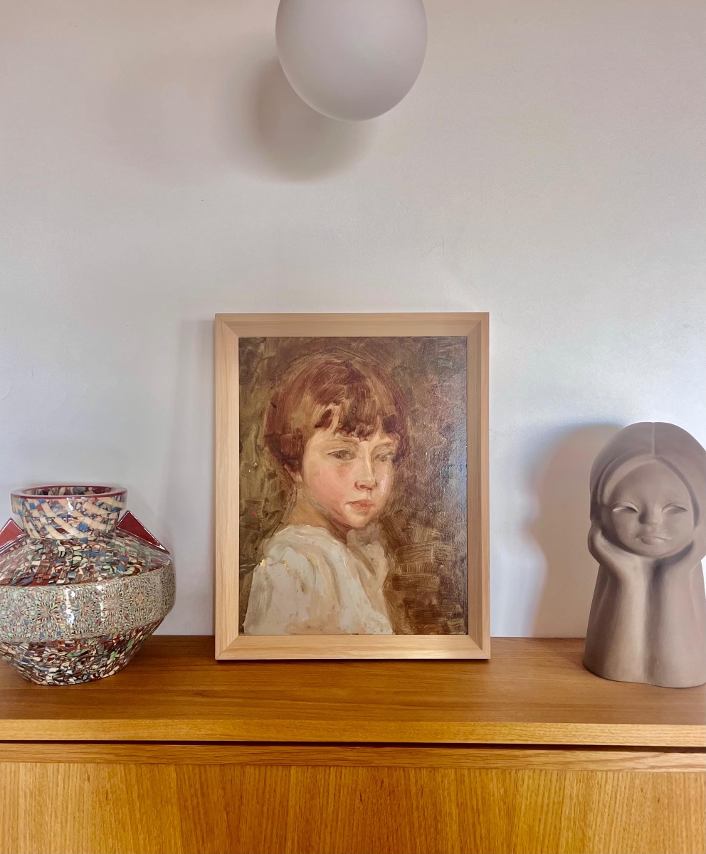 Portrait de fillette, huile sur carton , circa années 30-photo-3