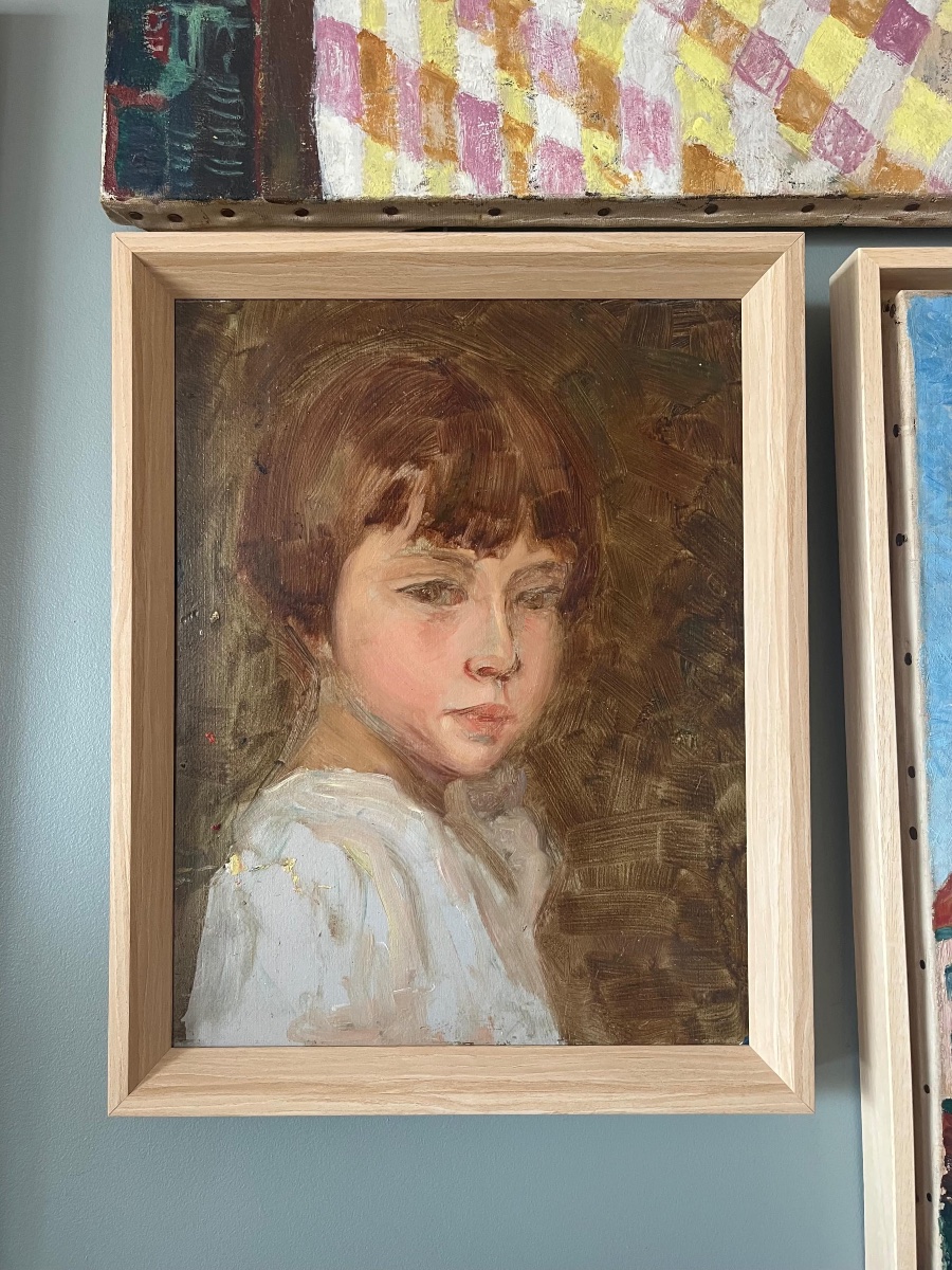 Portrait de fillette, huile sur carton , circa années 30-photo-6