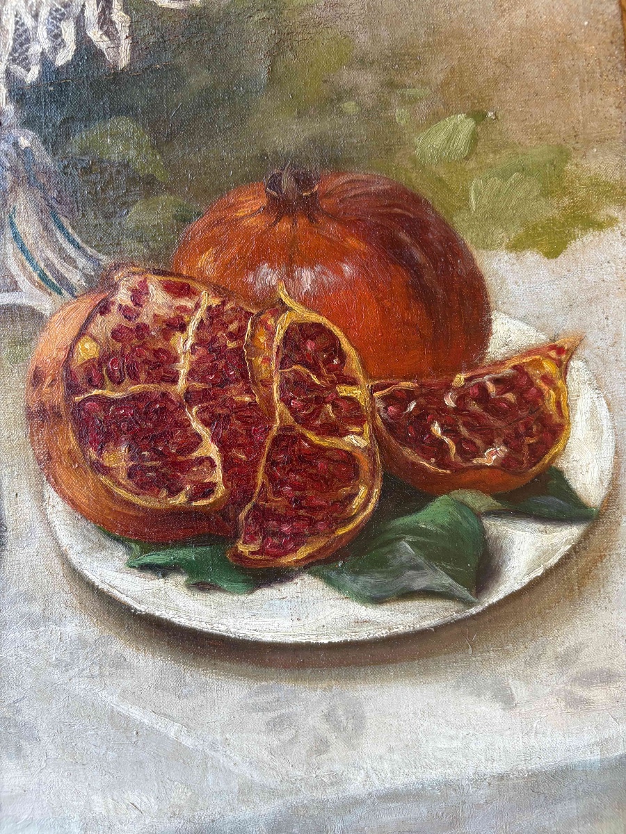 Three Bowls Of Fruit, Oil On Canvas Signed Rose Blanche, And Dated 1912-photo-3