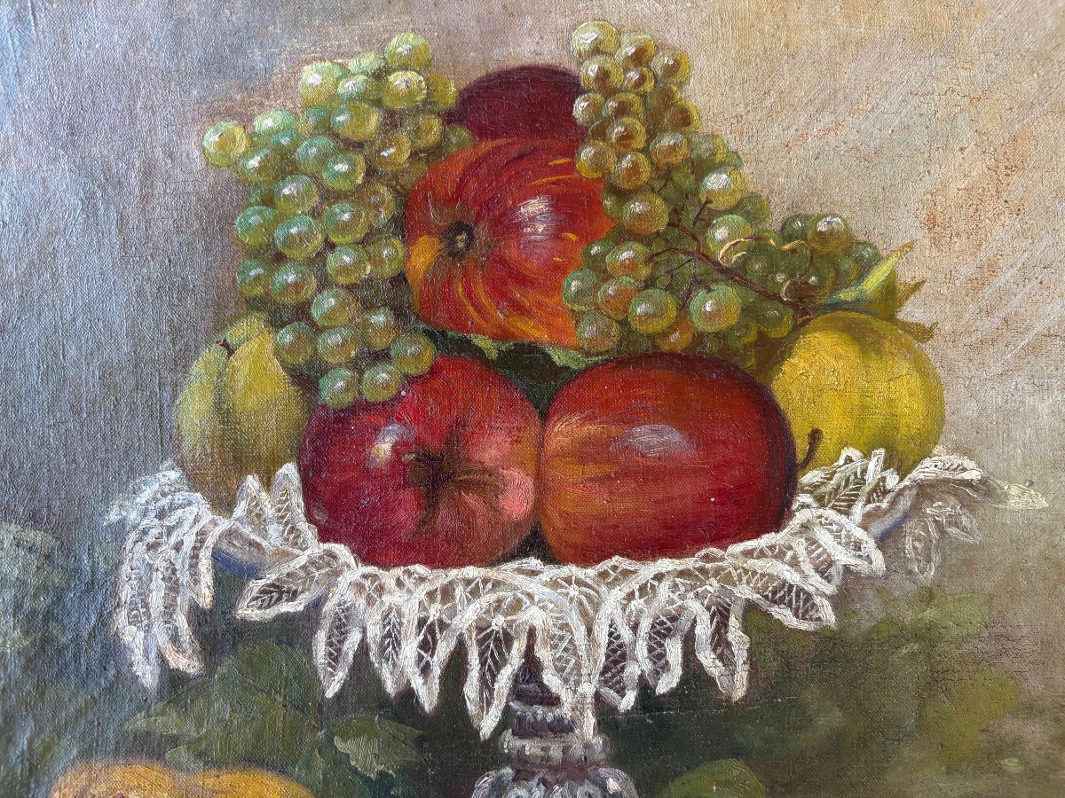 Three Bowls Of Fruit, Oil On Canvas Signed Rose Blanche, And Dated 1912-photo-4