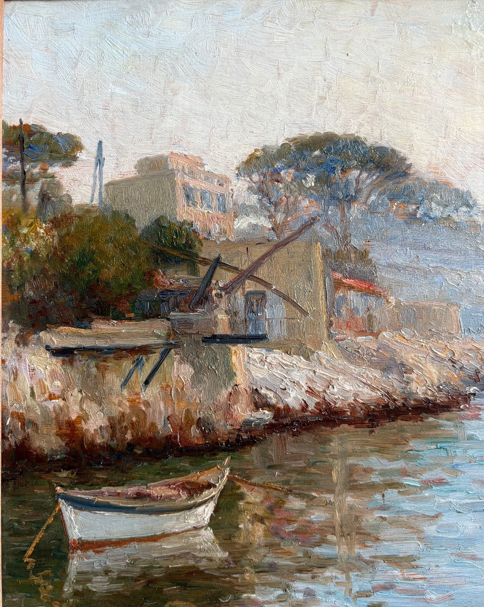 Paysage méditerranéen au couteau, huile sur bois-photo-2
