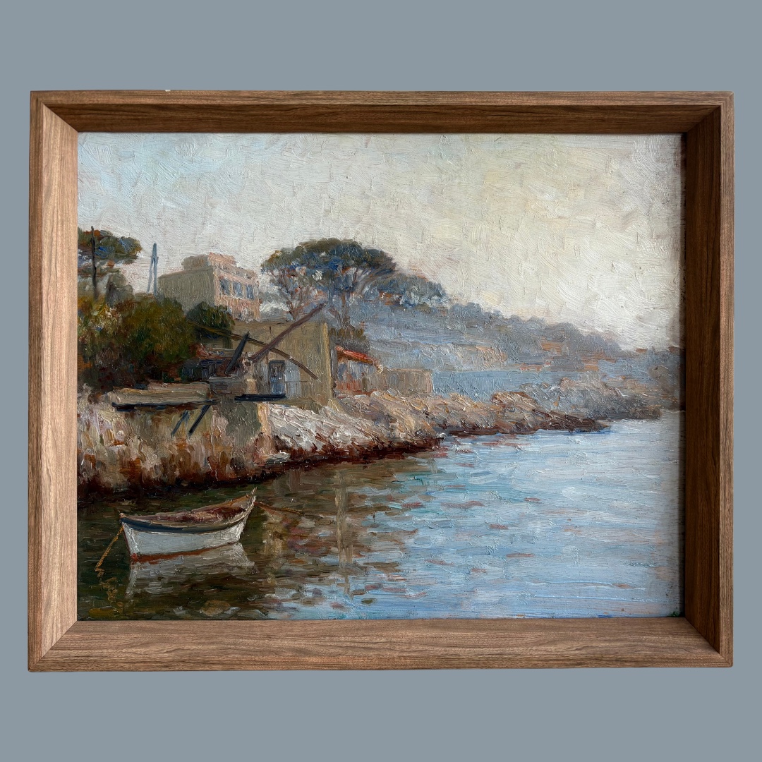 Paysage méditerranéen au couteau, huile sur bois