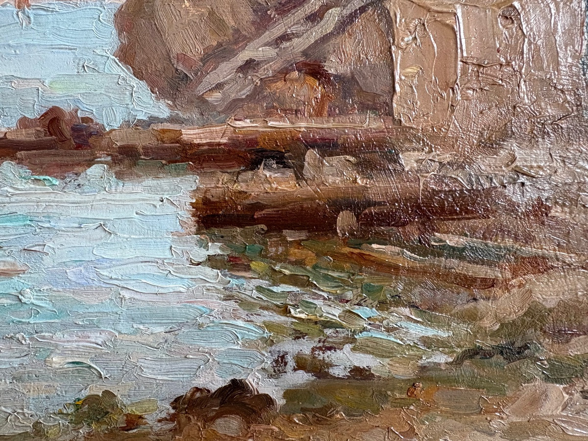 The Cornice, Oil On Wood, Early 20th Century-photo-2