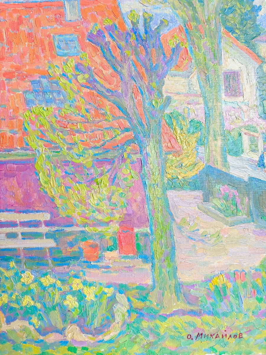 Spring In The Garden, Oil On Canvas By Oleg Mikhailov, Tangy Urban Landscape-photo-4