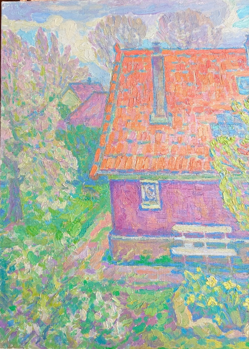 Spring In The Garden, Oil On Canvas By Oleg Mikhailov, Tangy Urban Landscape-photo-3