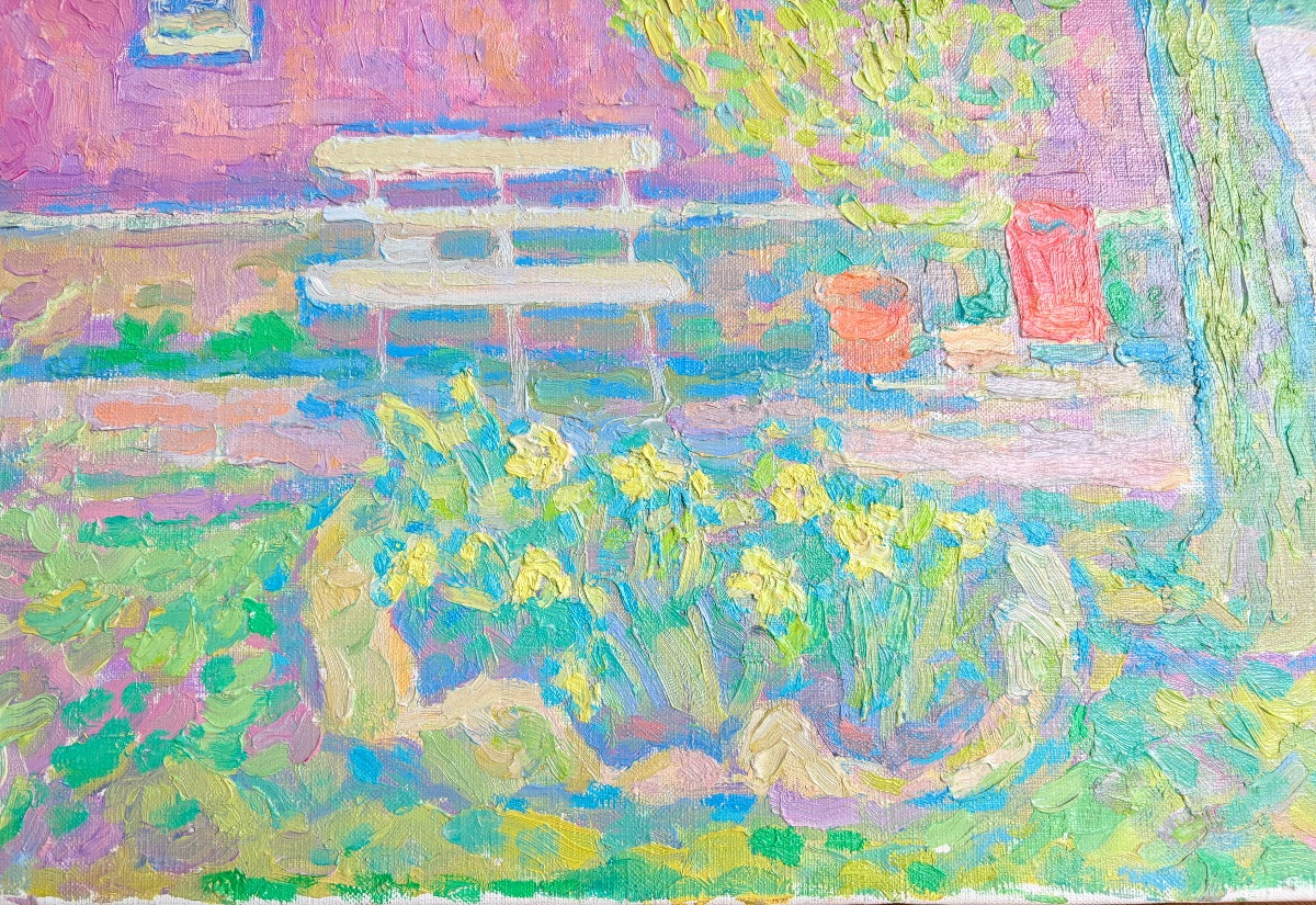 Spring In The Garden, Oil On Canvas By Oleg Mikhailov, Tangy Urban Landscape-photo-1