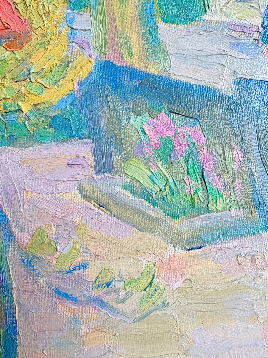 Spring In The Garden, Oil On Canvas By Oleg Mikhailov, Tangy Urban Landscape-photo-6