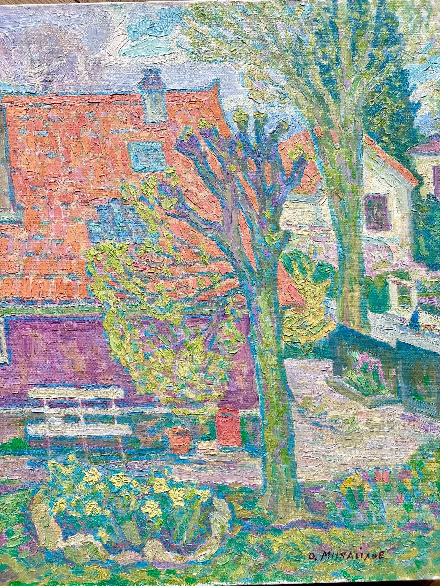 Spring In The Garden, Oil On Canvas By Oleg Mikhailov, Tangy Urban Landscape-photo-7