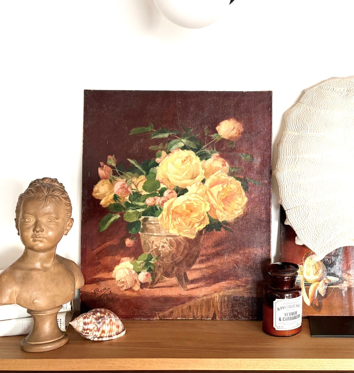 Still Life With A Bouquet Of Roses, Oil On Canvas Signed N Roux, Dated 1907-photo-3