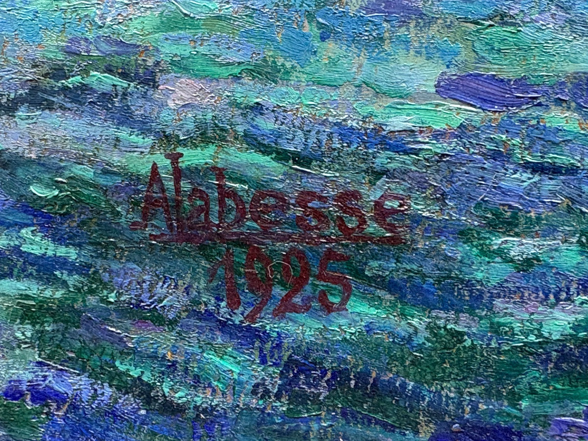 Felouque Sur Le Nil, Oil On Panel Signed A Labesse, Dated 1925-photo-4