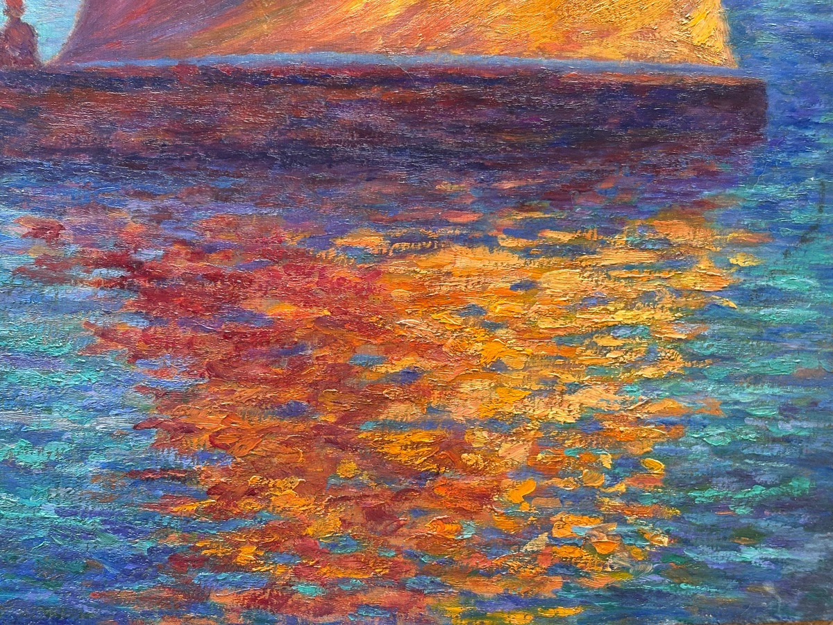 Felouque Sur Le Nil, Oil On Panel Signed A Labesse, Dated 1925-photo-3