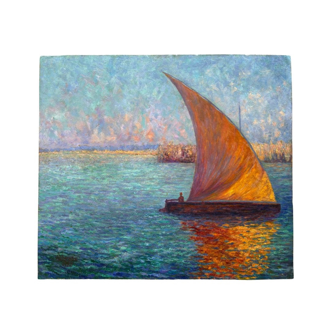 Felouque Sur Le Nil, Oil On Panel Signed A Labesse, Dated 1925