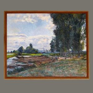 Au Bord Du Canal, Huile Sur Toile Signée A. Camissar