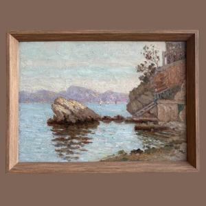 La corniche, huile sur bois Début XXeme siècle