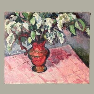 Bouquet Of Lilacs, Oil On Canvas Signed Francolin