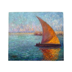 Felouque Sur Le Nil, Oil On Panel Signed A Labesse, Dated 1925