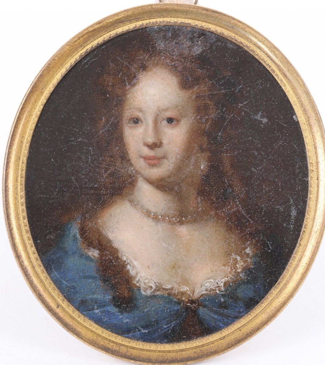 Portrait  Miniature Ovale  D’une Femme, Huile Sur Cuivre Seconde Moitié Du XVIIe Siècle.
