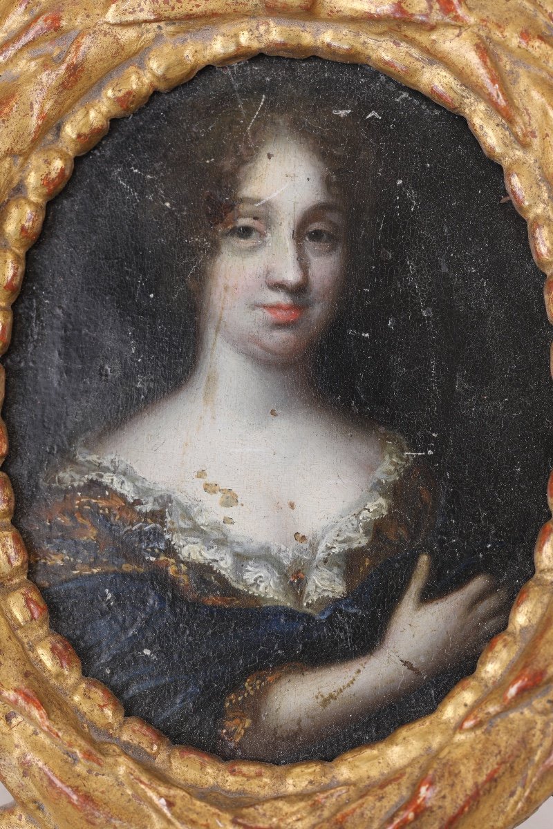 Portrait  Miniature Ovale  D’une Femme, Huile Sur Cuivre Seconde Moitié Du XVIIe Siècle.-photo-2