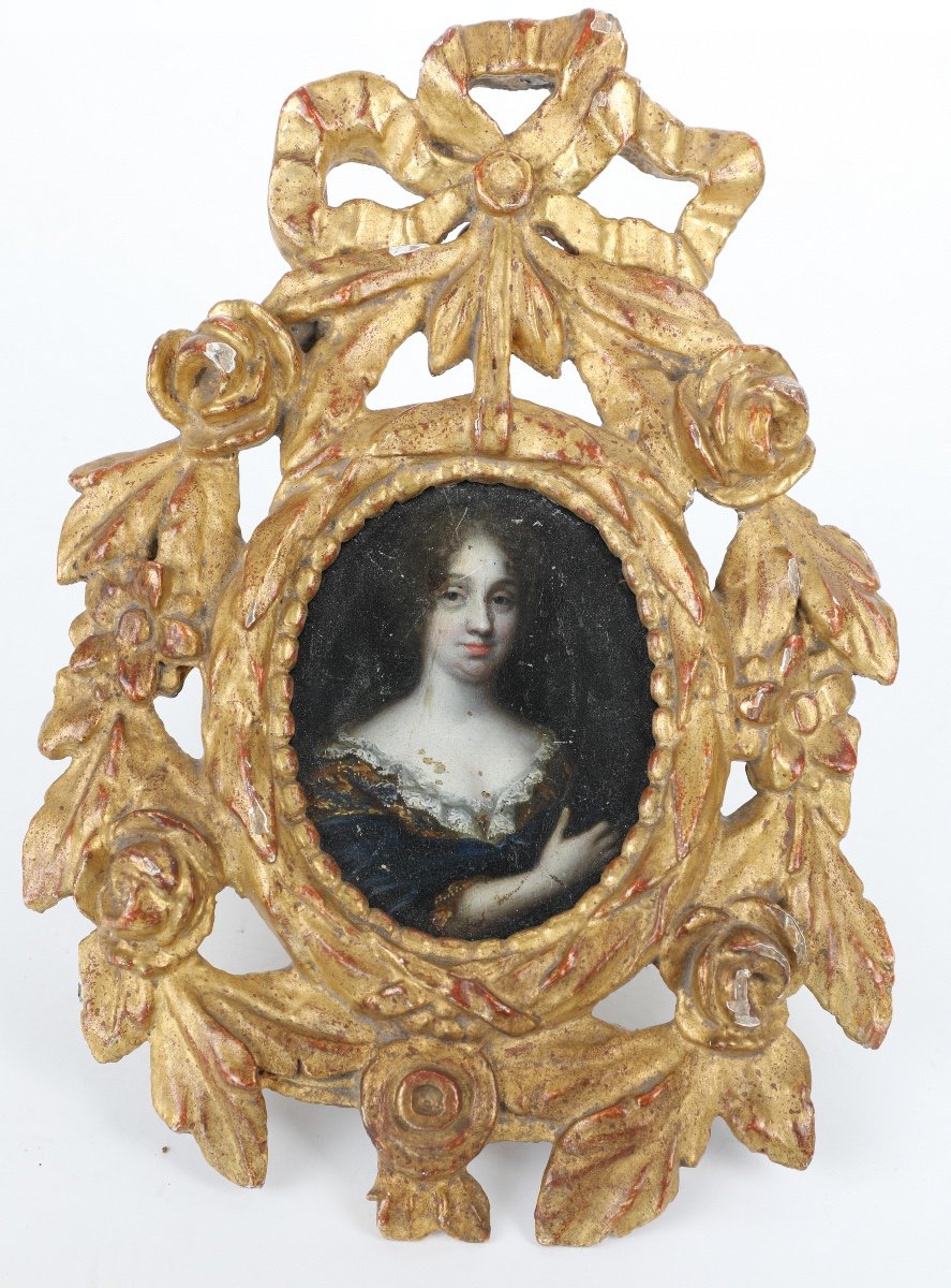 Portrait  Miniature Ovale  D’une Femme, Huile Sur Cuivre Seconde Moitié Du XVIIe Siècle.