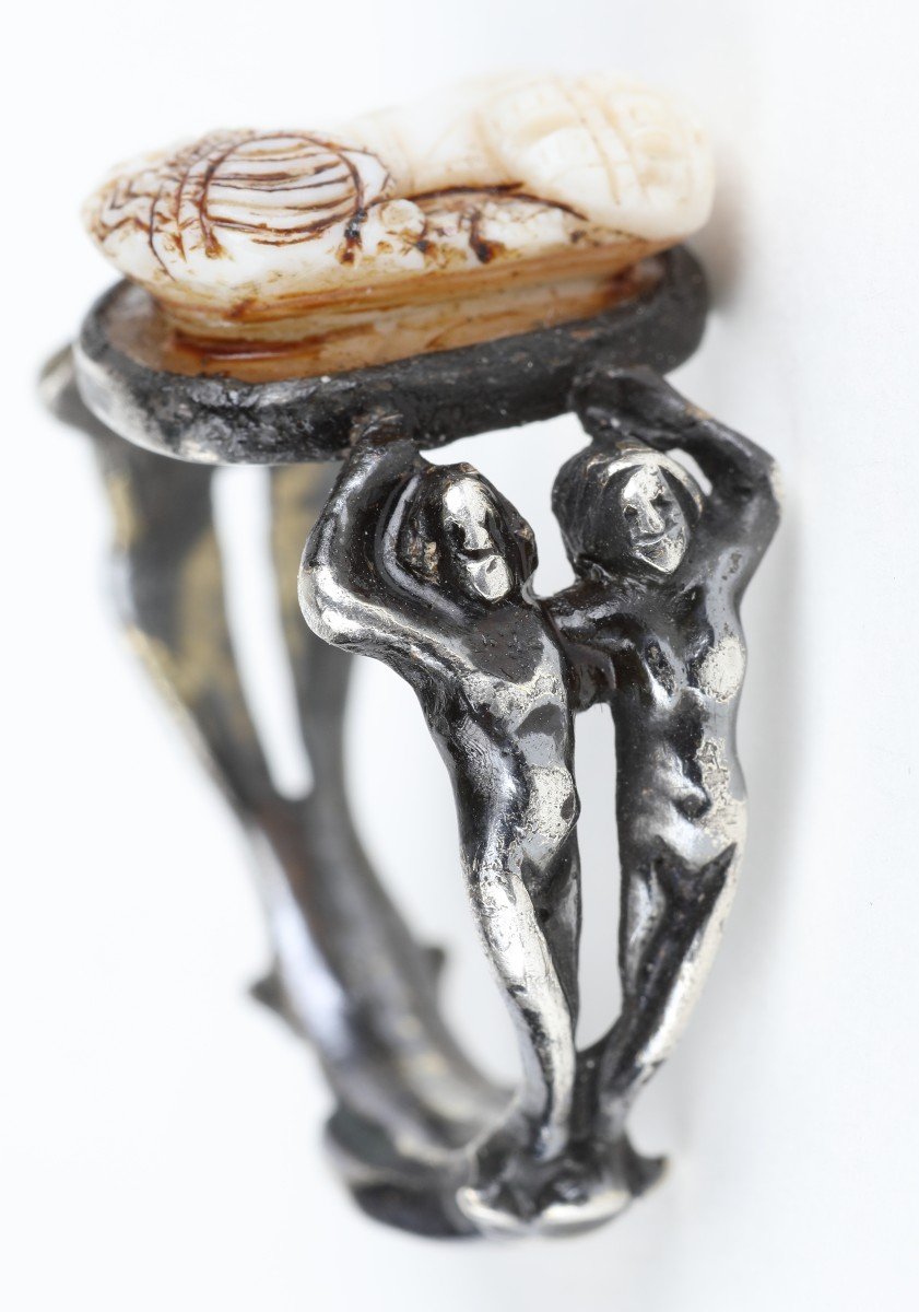 A Rare Renaissance Adam & Eva Silver Gilt Ring, Cameo Probably Italian 16th Century-photo-4
