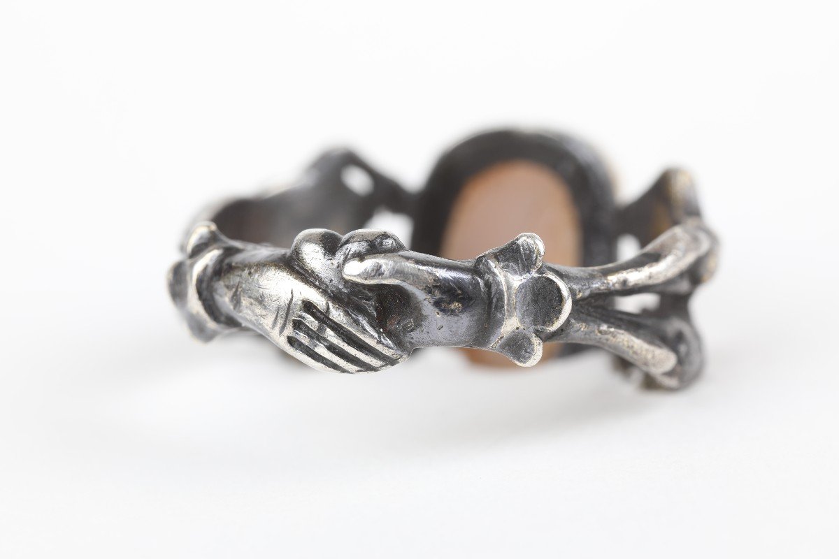 Une Bague Rare Renaissance Adam & Eva En Argent Doré,  Camée Probablement Italienne 16e Siècle-photo-5