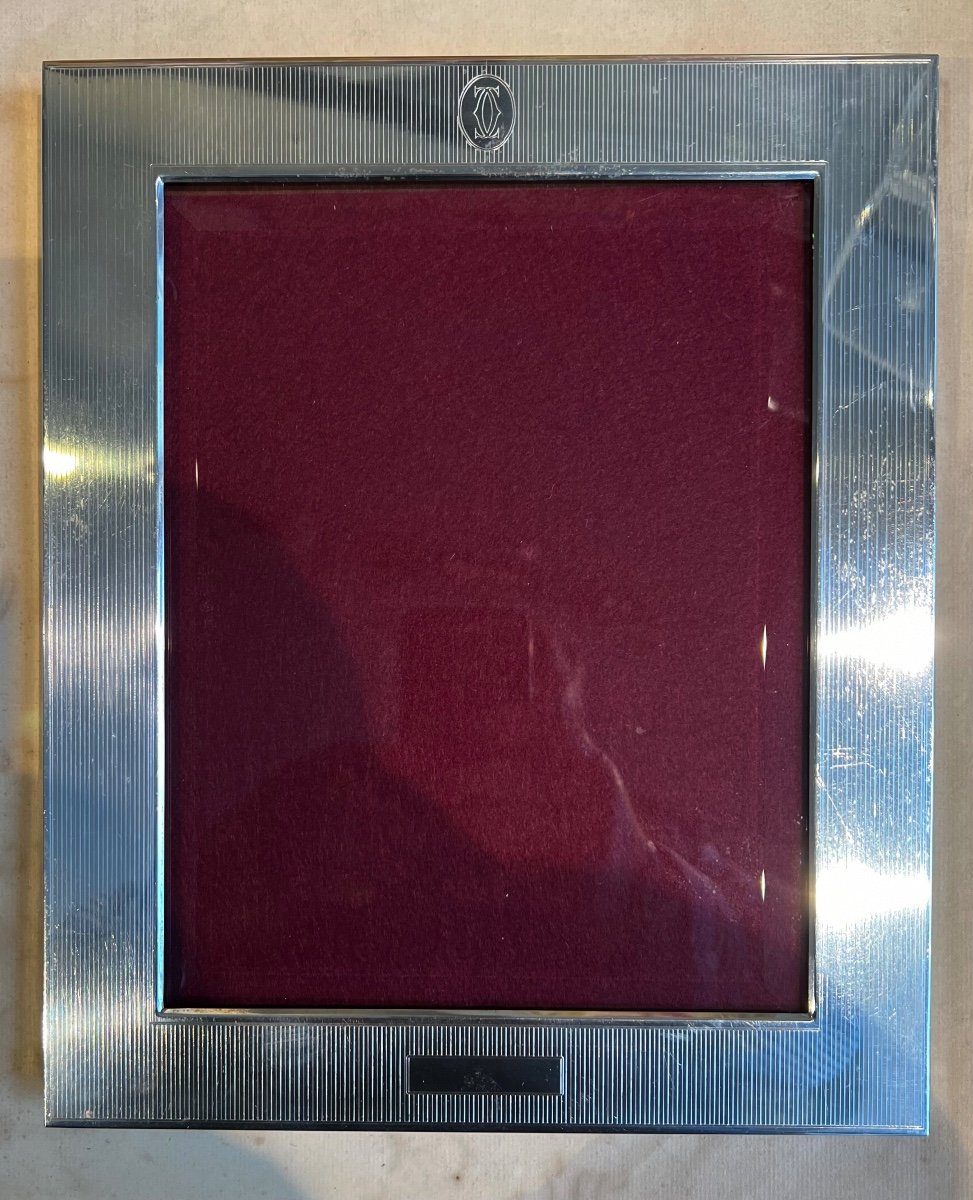 Cartier Grand Cadre Photo En Argent Sterling Et Bois Vernis 1970 - 80