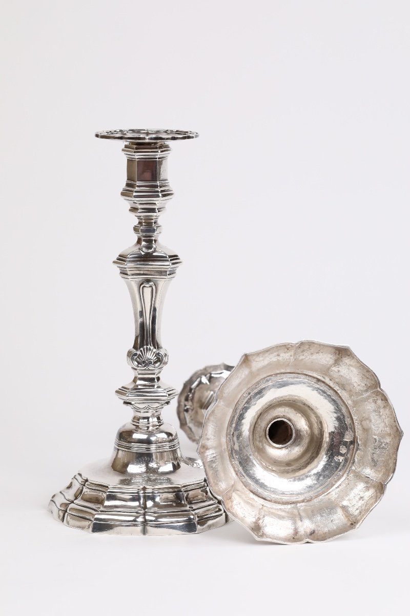 Paire De Flambeaux Et Leurs Bobèches En Argent Par Louis-lazare Martin, Marseille, 1754-photo-2