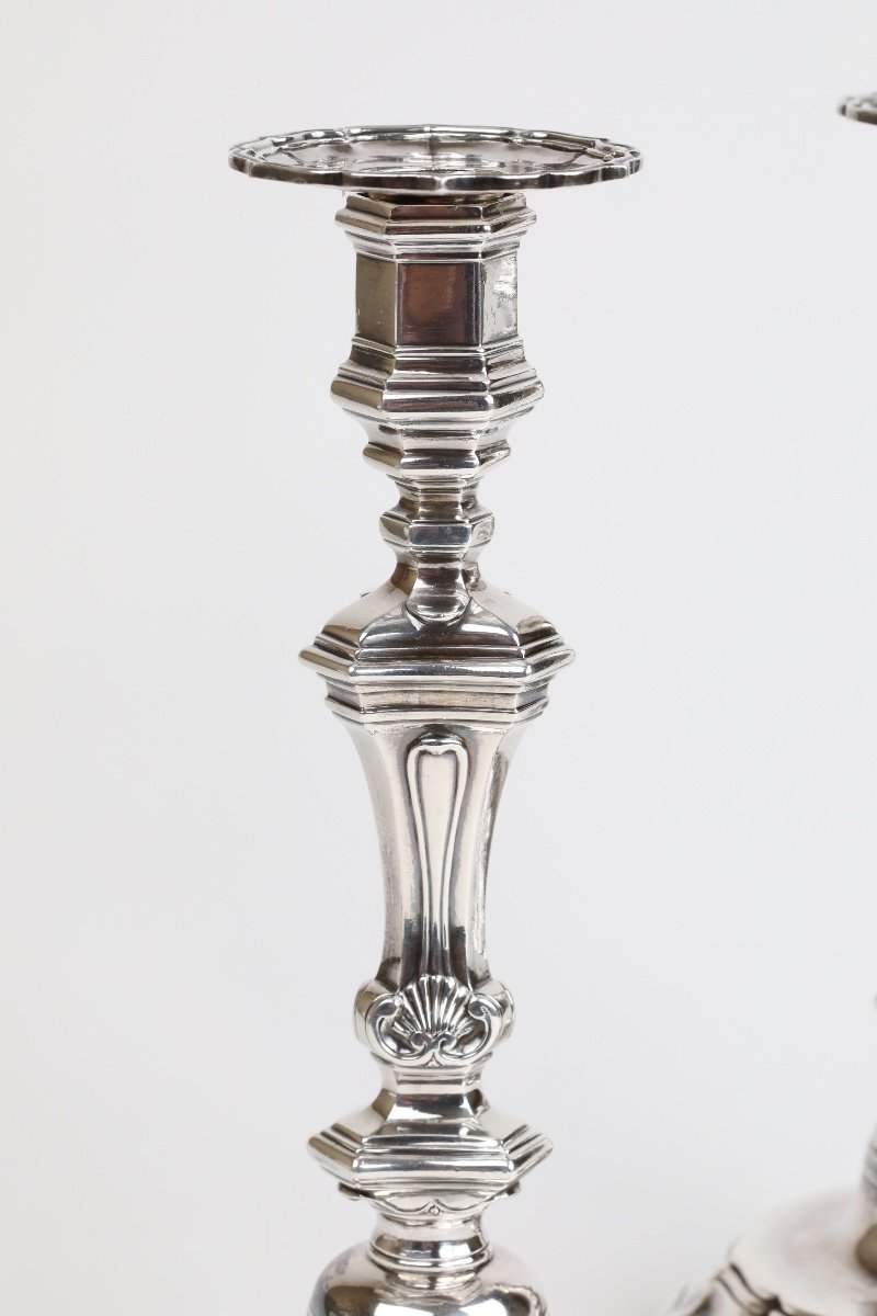 Paire De Flambeaux Et Leurs Bobèches En Argent Par Louis-lazare Martin, Marseille, 1754-photo-1