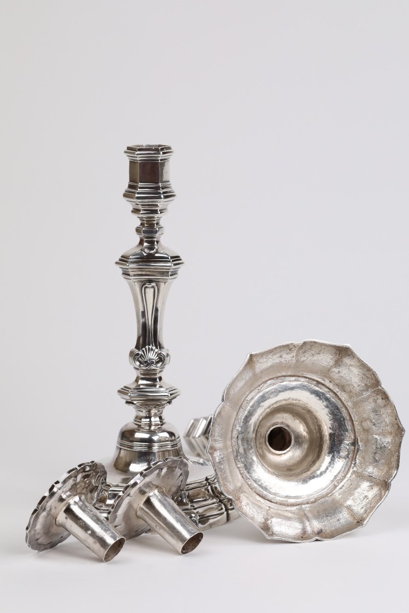 Paire De Flambeaux Et Leurs Bobèches En Argent Par Louis-lazare Martin, Marseille, 1754-photo-2