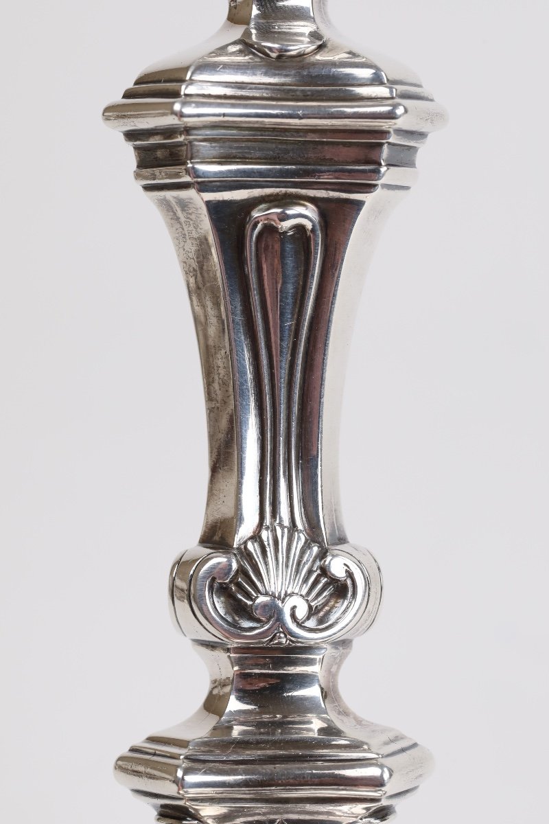 Paire De Flambeaux Et Leurs Bobèches En Argent Par Louis-lazare Martin, Marseille, 1754-photo-5