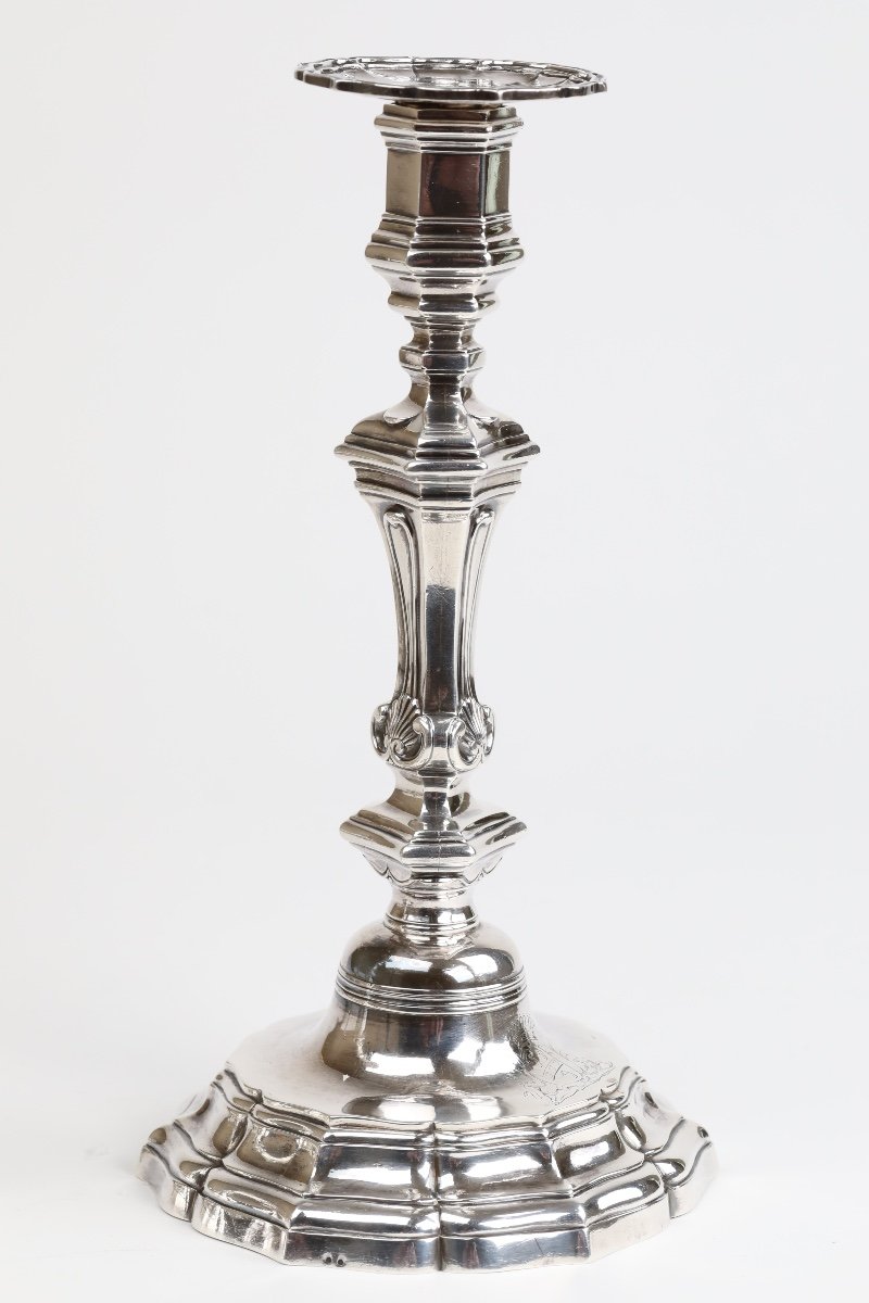Paire De Flambeaux Et Leurs Bobèches En Argent Par Louis-lazare Martin, Marseille, 1754-photo-7