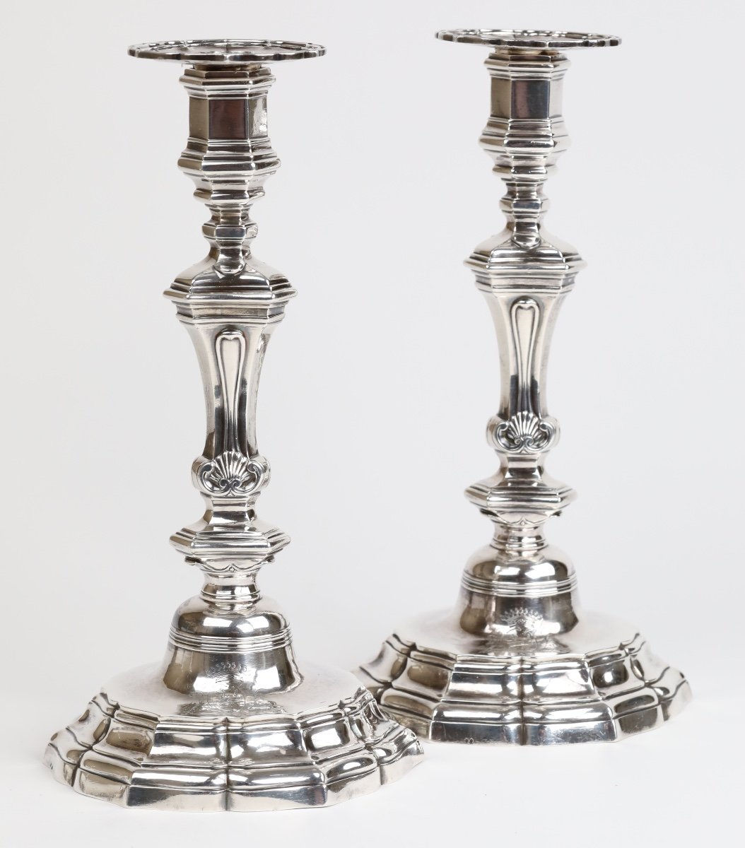 Paire De Flambeaux Et Leurs Bobèches En Argent Par Louis-lazare Martin, Marseille, 1754