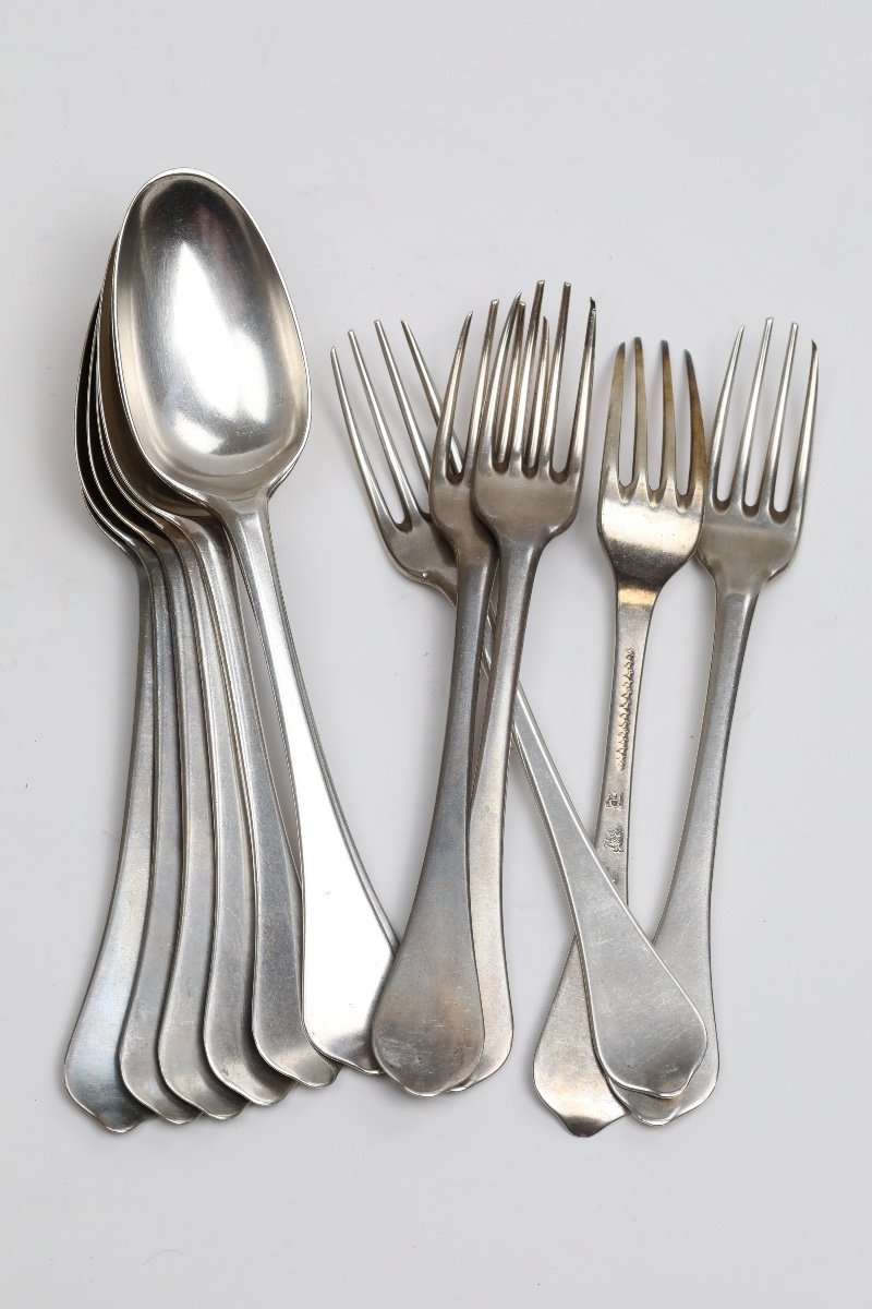 6 Table Spoons And 5 Forks 18th Century, Netherlands - Breda 1739, Koningh Bastiaan-photo-3